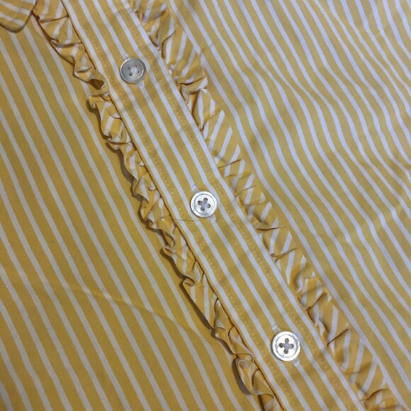 Lands' End Yellow & White Pinstripe Ruffle Trim Button Down Shirt - Picture 7 of 16
